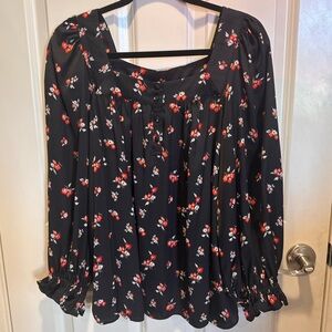 LC Lauren Conrad Black Floral Blouse
